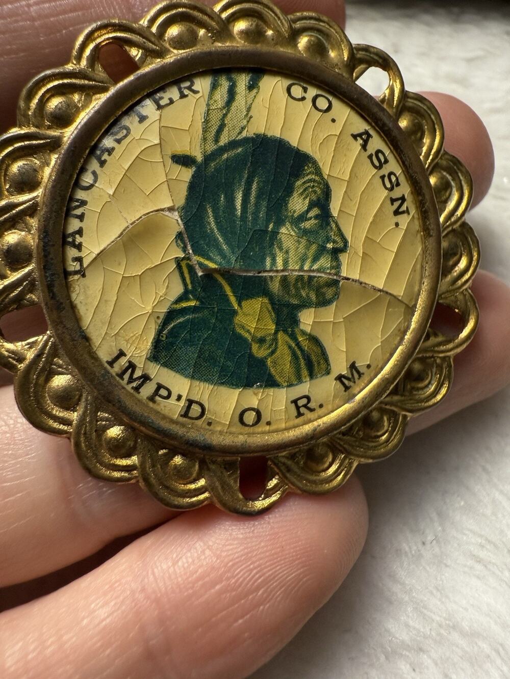 Vtg Improved Order of Red Men Fraternal Pin Lancaster County Mason Costume 1900s